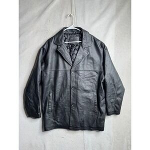 Knightsbridge Mens XL Black Leather Quilted Lined 3 Button Car Coat Jacket